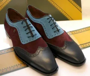 Men Multi Color Made To Order Stylish Leather Wing Tip Party Wear Vintage Shoes